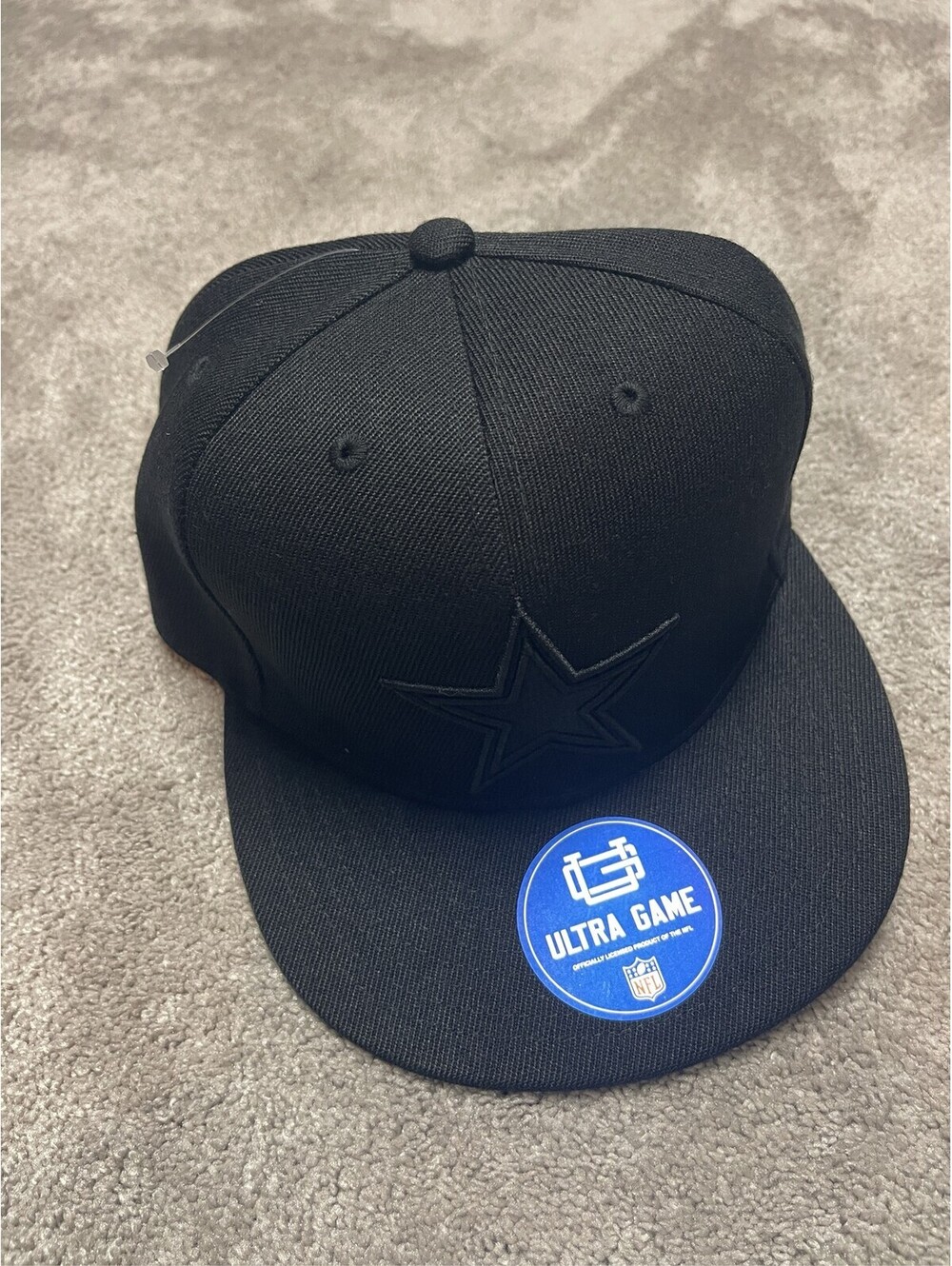 Dallas Cowboys Ultra Game Snapback Hat Triple Black Tonal Star Flat Bill